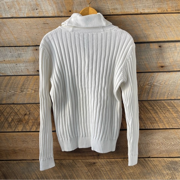 Lauren Ralph Lauren WhiteCotton Ribbed Button-Neck Sweater Womens XL Preppy - Picture 2 of 12